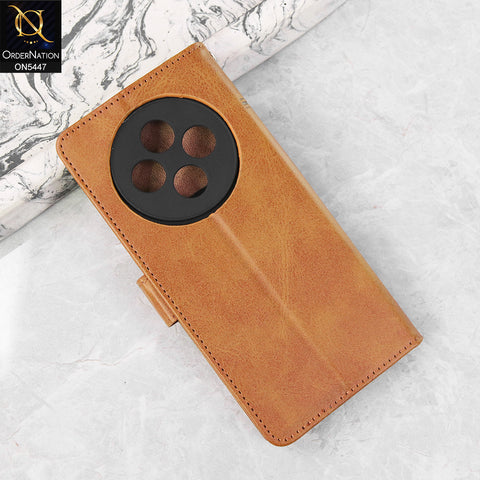 Oppo Reno 12F Cover - Light Brown - Premium Leather Megantic Flip Book Covers With Card Holding Option