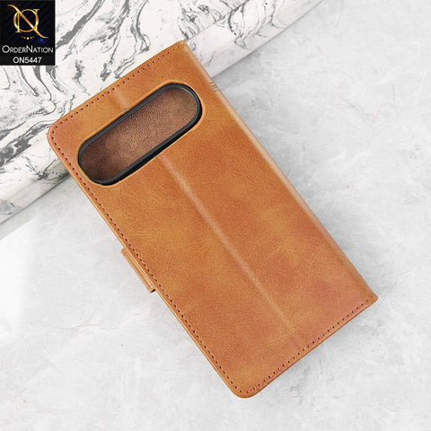 Google Pixel 9 Cover - Light Brown - Premium Leather Megantic Flip Book Covers With Card Holding Option