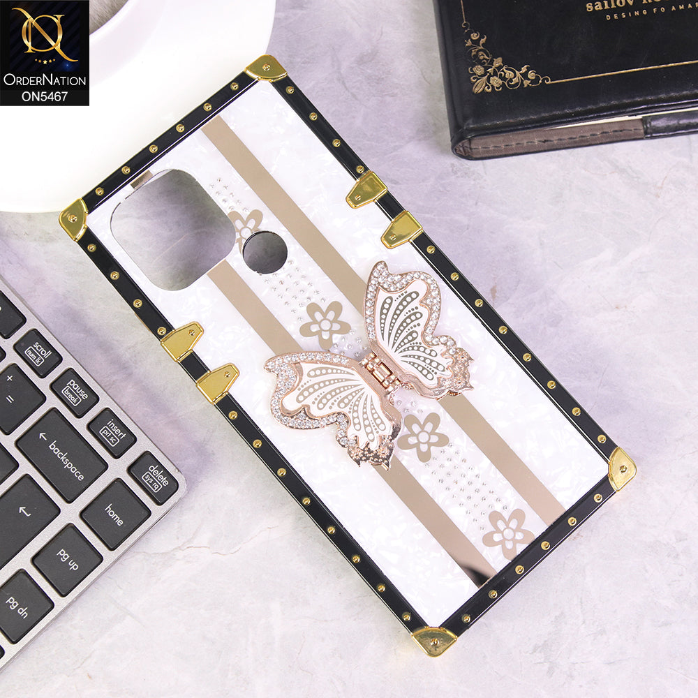 Xiaomi Redmi A1 Plus Cover - White - Luxury Shiny Rhinestone Butterfly Electroplated Square Trunk Soft Case
