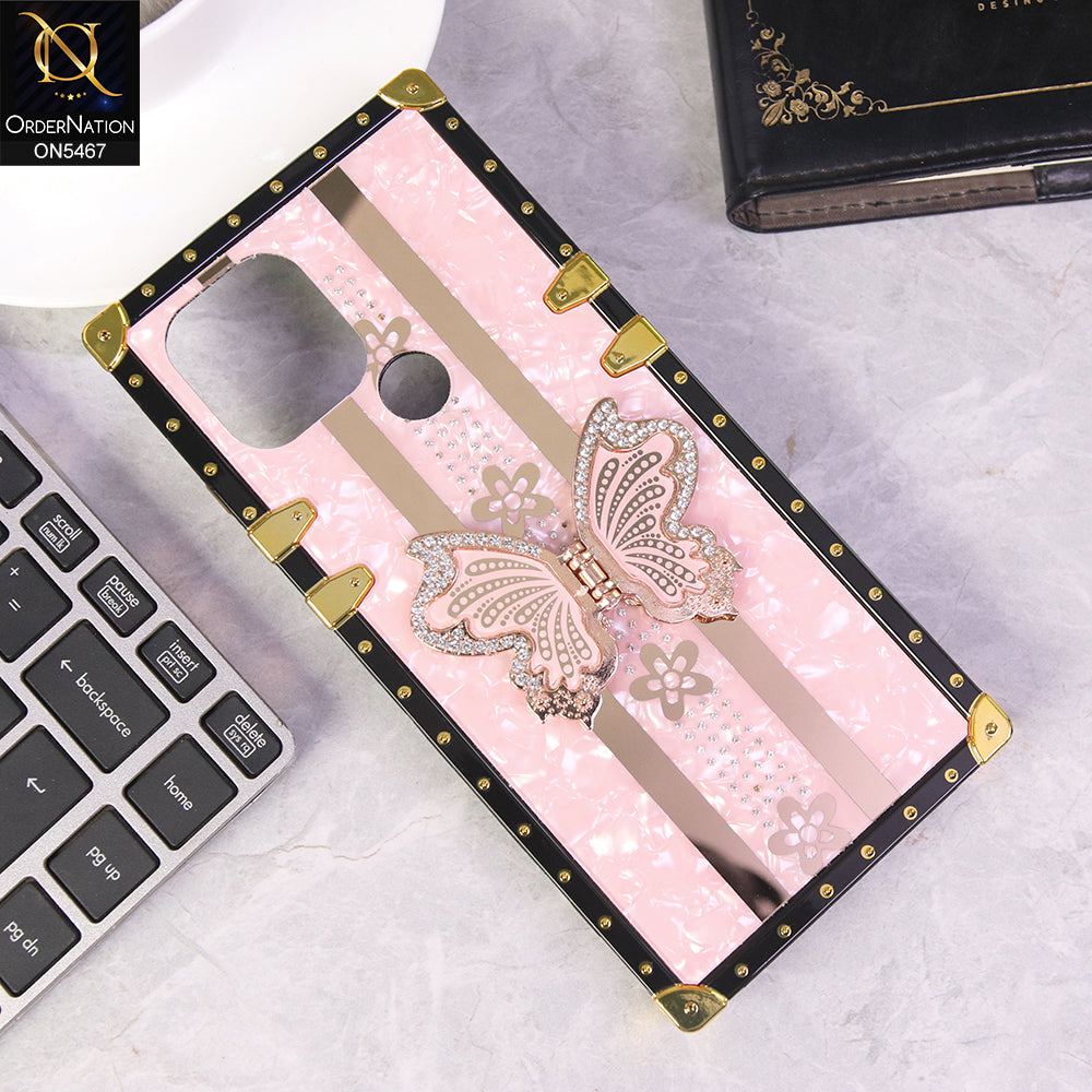 Xiaomi Redmi A1 Plus Cover - Pink - Luxury Shiny Rhinestone Butterfly Electroplated Square Trunk Soft Case