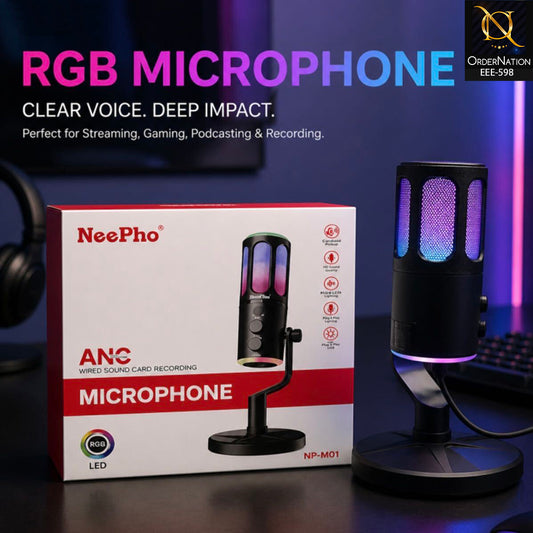 NeePho NP-M01 RGB USB Condenser Microphone with ANC for Gaming, Streaming & Recording – Type-C