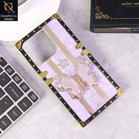 iPhone 15 Pro Cover - Purple - Luxury Shiny Rhinestone Butterfly Electroplated Square Trunk Soft Case
