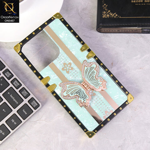 iPhone 15 Pro Cover - Green - Luxury Shiny Rhinestone Butterfly Electroplated Square Trunk Soft Case