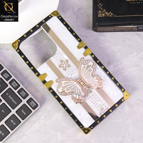 iPhone 15 Pro Cover - White - Luxury Shiny Rhinestone Butterfly Electroplated Square Trunk Soft Case