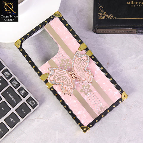 iPhone 15 Pro Cover - Pink - Luxury Shiny Rhinestone Butterfly Electroplated Square Trunk Soft Case