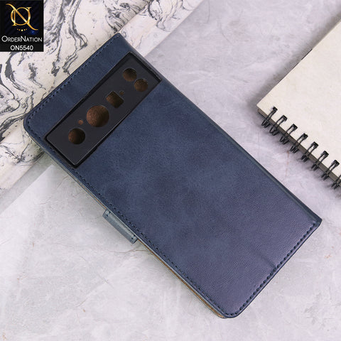 Google Pixel 8 Pro Cover - Blue - Premium Leather Megantic Flip Book Covers With Card Holding Option