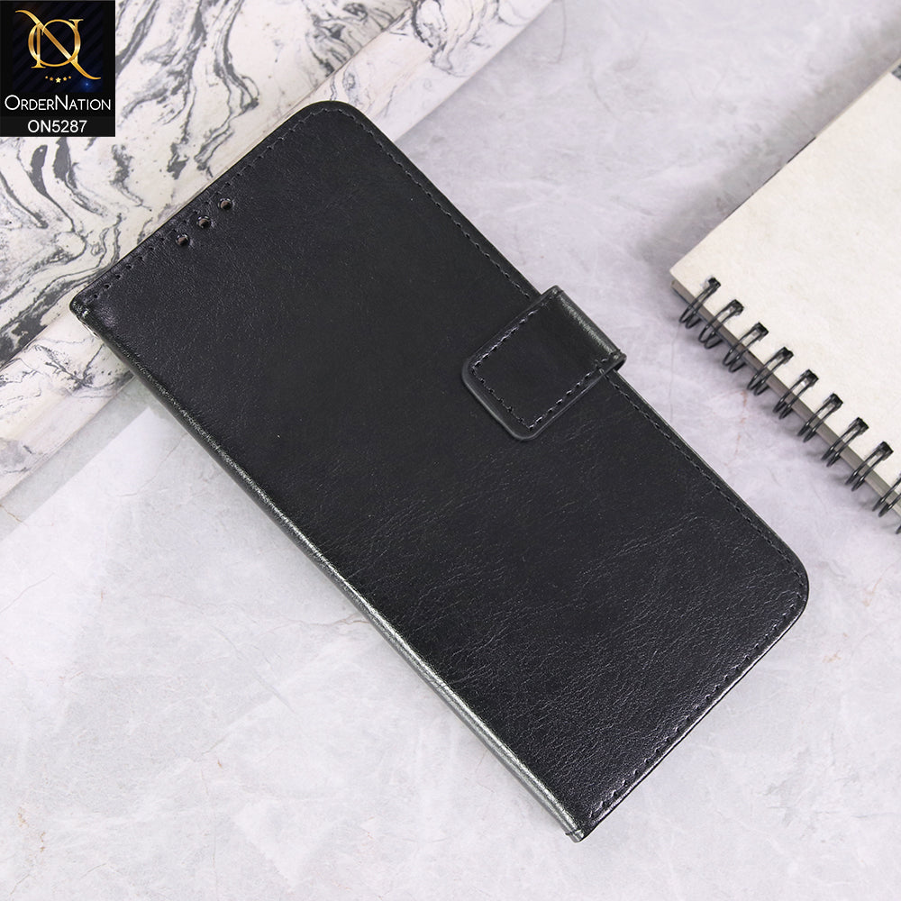 Xiaomi Redmi A1 Plus Cover - Black - Premium PU Leather Magnetic Flip Book Card Slots Wallet Soft Case