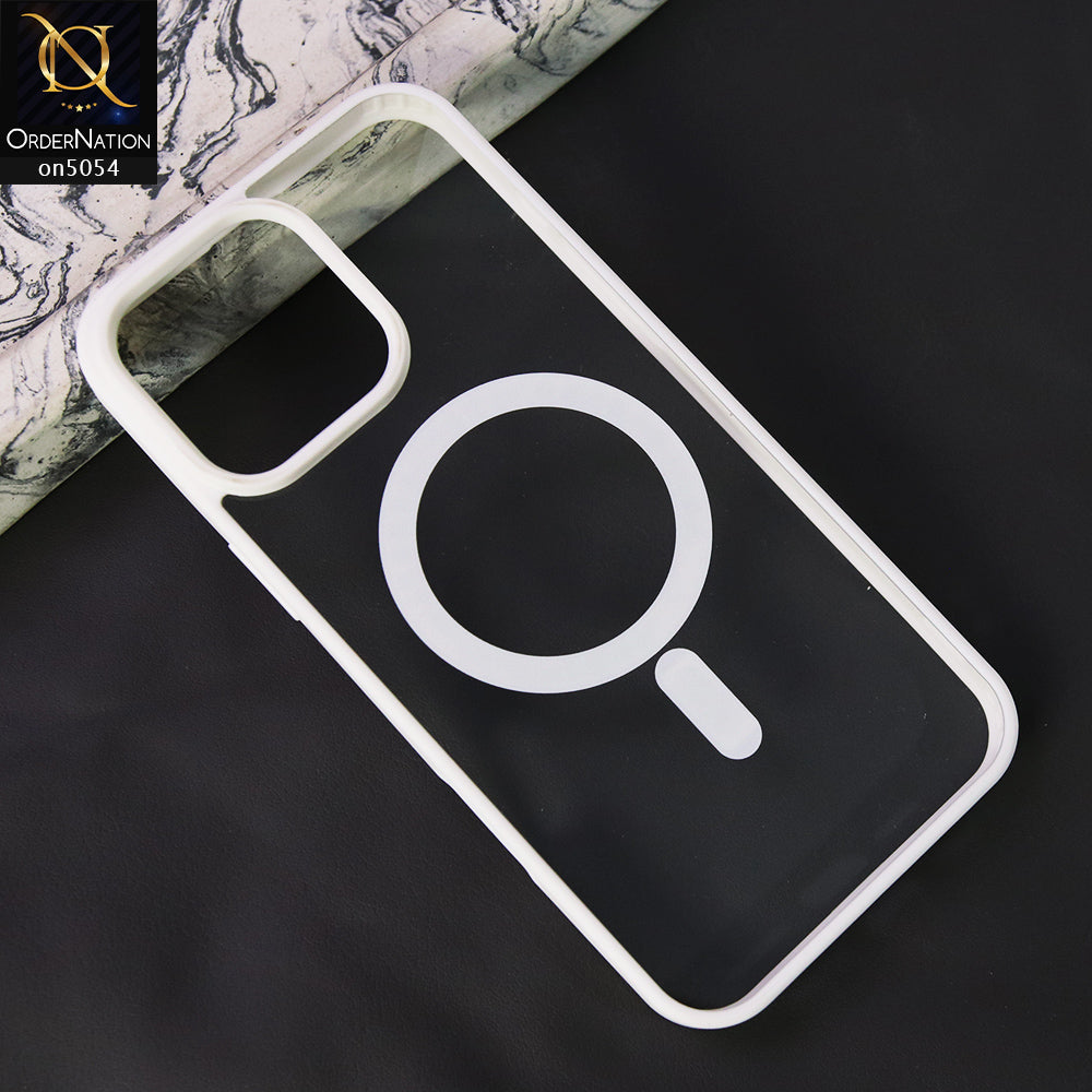iPhone 16 Pro Max - White- New Clear Transparent Back Magnetic Magsafe Candy Color Soft Borders Case