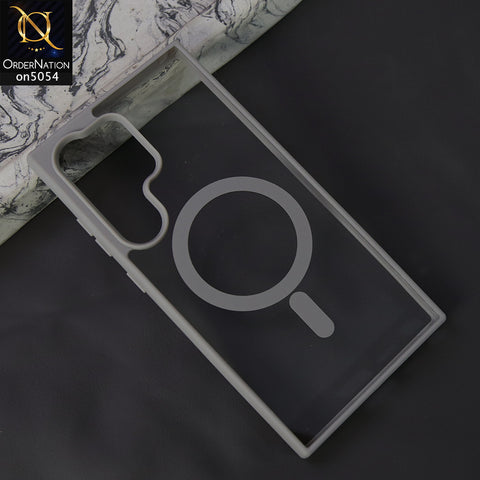 Samsung Galaxy S24 Ultra- Gray - New Clear Transparent Back Magnetic Magsafe Candy Color Soft Borders Case