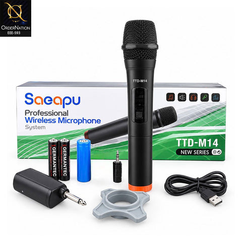 Saeapu TTD-M14 UHF Wireless Handheld Microphone with Type-C Rechargeable Receiver for Karaoke & Speakers With 3.5 & 6.5 mm jack