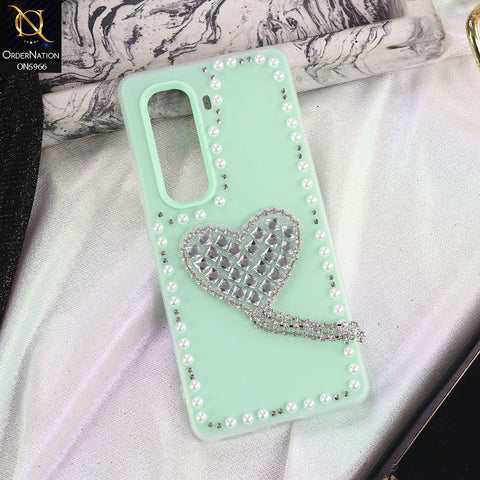 Infinix Hot 50 Pro Plus Cover - Sea green -  Stuninng Pearls And Heart Shaped RhineStones Hard Case With Double Protective Layers