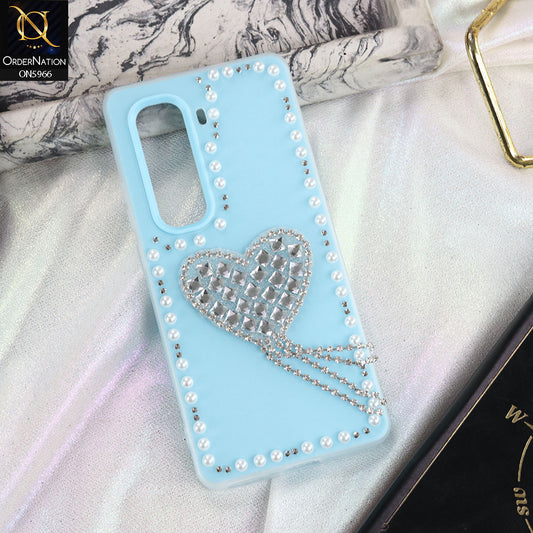 Infinix Hot 50 Pro Plus Cover - SkyBlue -  Stuninng Pearls And Heart Shaped RhineStones Hard Case With Double Protective Layers