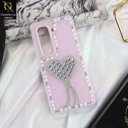 Infinix Hot 50 Pro Plus Cover - Purple -  Stuninng Pearls And Heart Shaped RhineStones Hard Case With Double Protective Layers