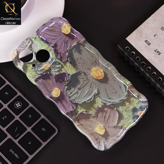 iPhone 15 Cover - Design 2 - New Holographic Shine Oil Painting Flowers Design Curvy Borders Protective Case