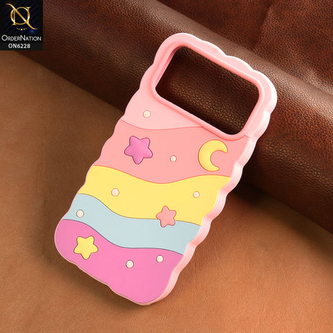 iPhone 17 Pro Max Cover - Pink - Pastel Rainbow Phone Case with 3D Flowers & Moon