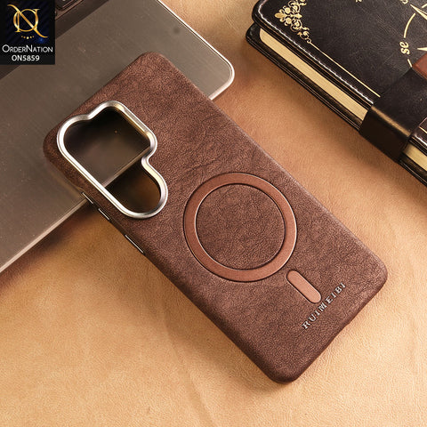 Samsung Galaxy S26 Ultra Cover -  Coffee - New Luxury Matte Leather RIMBMAX Magnetic Wireless Charging Soft Case