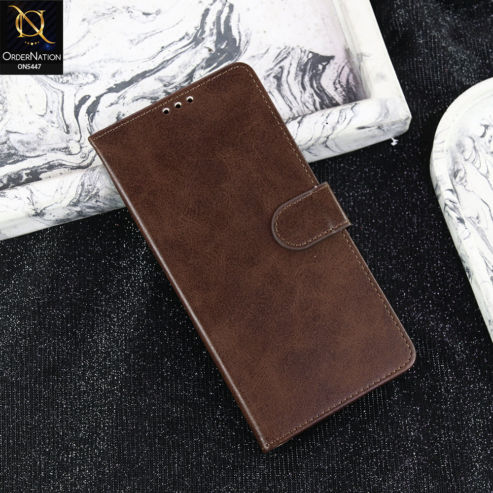 Oppo Reno 12F Cover - Dark Brown - Premium Leather Megantic Flip Book Covers With Card Holding Option