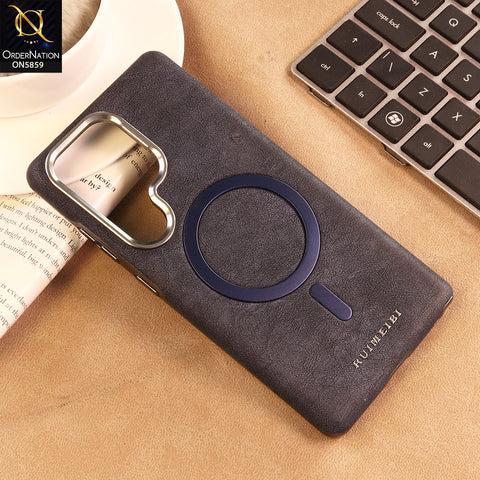 Samsung Galaxy S25 Ultra Cover -  Blue - New Luxury Matte Leather RIMBMAX Magnetic Wireless Charging Soft Case (B Pair)