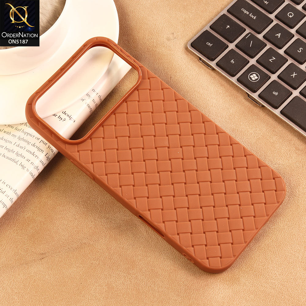 iPhone 17 Pro Max Cover - Orange - New Woven Design Leather Feel Soft TPU Case