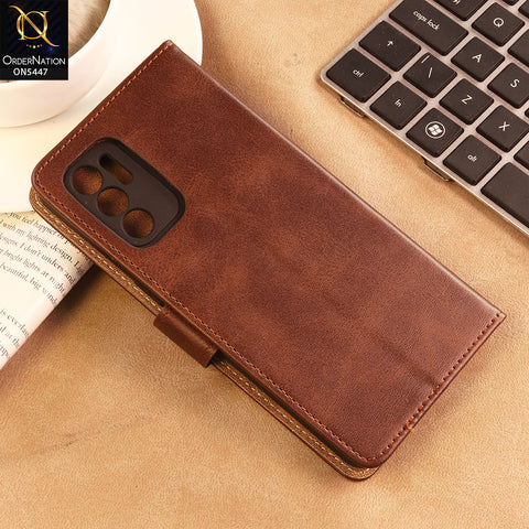 Oppo Reno 6 Cover - Light Brown - Premium Leather Megantic Flip Book Covers With Card Holding Option