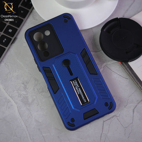 Infinix Note 12 G96 Cover - Blue - Hybrid Stylish Slide Finger Grip With Metal Kickstand Soft Borders Case