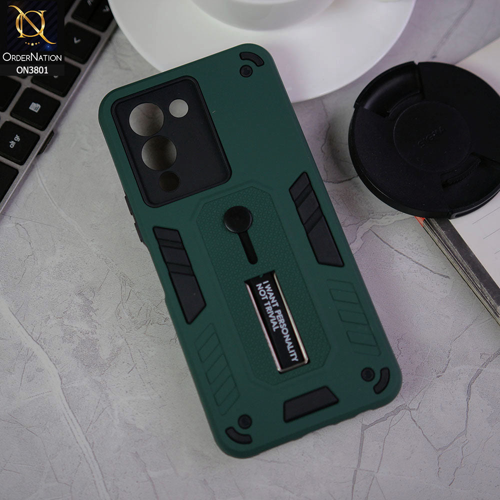 Infinix Note 12 G96 Cover - Green - Hybrid Stylish Slide Finger Grip With Metal Kickstand Soft Borders Case