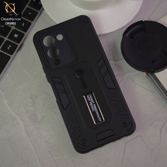 Infinix Note 12 G96 Cover - Black - Hybrid Stylish Slide Finger Grip With Metal Kickstand Soft Borders Case