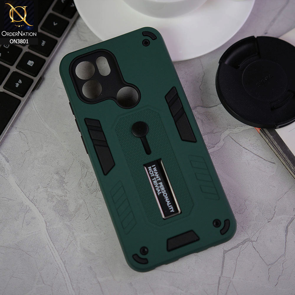 Xiaomi Poco C50 Cover - Green - Hybrid Stylish Slide Finger Grip With Metal Kickstand Soft Borders Case