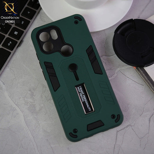 Xiaomi Redmi A1 Plus Cover - Green - Hybrid Stylish Slide Finger Grip With Metal Kickstand Soft Borders Case