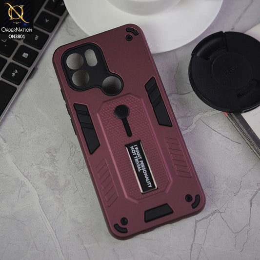 Xiaomi Redmi A1 Plus Cover - Burgundy - Hybrid Stylish Slide Finger Grip With Metal Kickstand Soft Borders Case