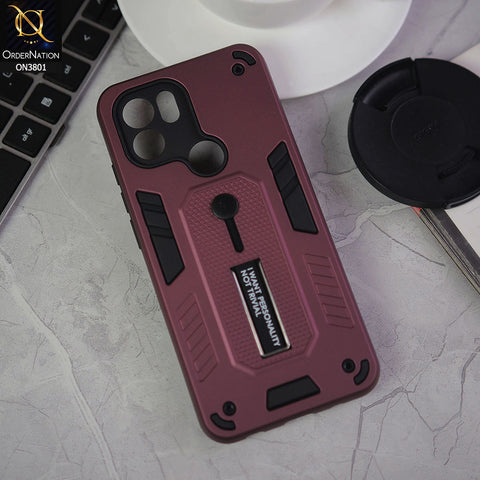 Xiaomi Poco C50 Cover - Burgundy - Hybrid Stylish Slide Finger Grip With Metal Kickstand Soft Borders Case