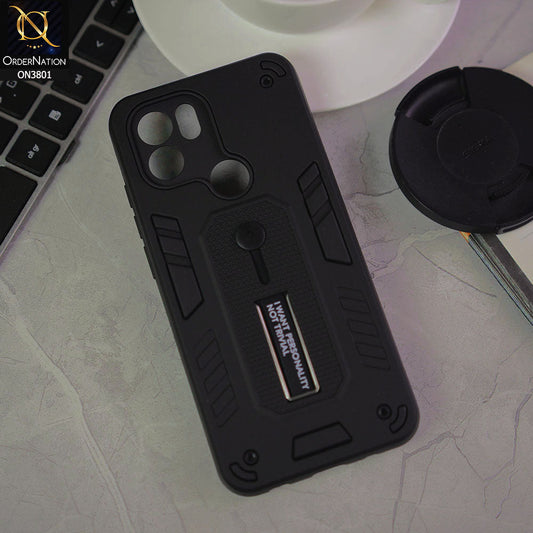 Xiaomi Redmi A1 Plus Cover - Black - Hybrid Stylish Slide Finger Grip With Metal Kickstand Soft Borders Case