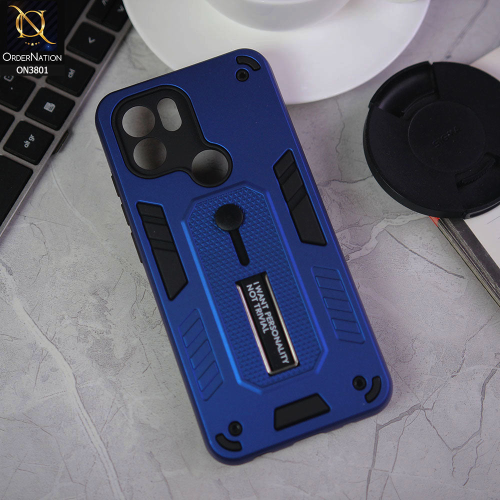 Xiaomi Poco C50 Cover - Blue - Hybrid Stylish Slide Finger Grip With Metal Kickstand Soft Borders Case