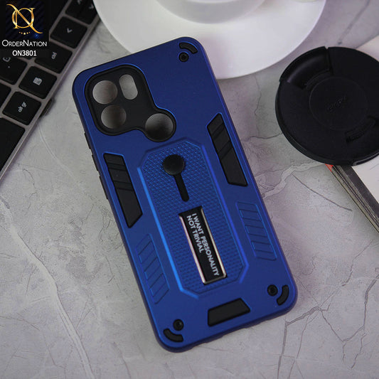 Xiaomi Redmi A1 Plus Cover - Blue - Hybrid Stylish Slide Finger Grip With Metal Kickstand Soft Borders Case