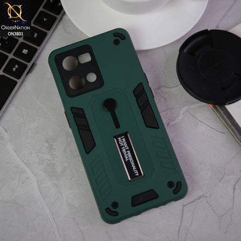 Oppo Reno 7 4G Cover - Green - Hybrid Stylish Slide Finger Grip With Metal Kickstand Soft Borders Case