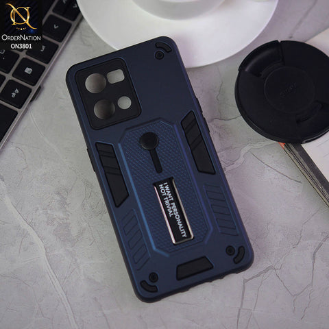 Oppo Reno 7 4G Cover - Midnight Blue - Hybrid Stylish Slide Finger Grip With Metal Kickstand Soft Borders Case