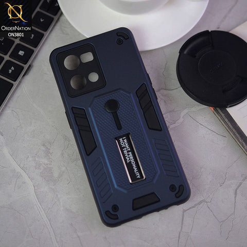 Oppo F21 Pro 4G Cover - Midnight Blue - Hybrid Stylish Slide Finger Grip With Metal Kickstand Soft Borders Case