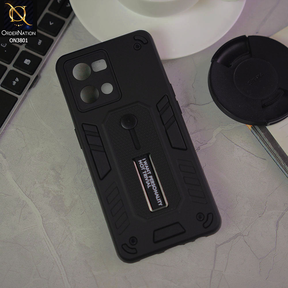 Oppo F21 Pro 4G Cover - Black - Hybrid Stylish Slide Finger Grip With Metal Kickstand Soft Borders Case