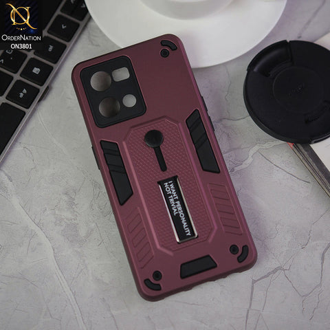 Oppo Reno 7 4G Cover - Burgundy - Hybrid Stylish Slide Finger Grip With Metal Kickstand Soft Borders Case