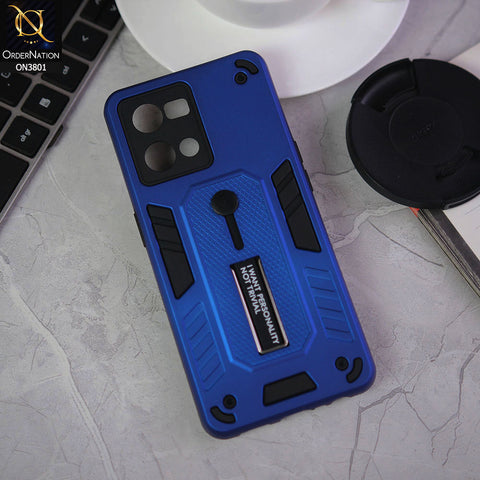 Oppo F21 Pro 4G Cover - Blue - Hybrid Stylish Slide Finger Grip With Metal Kickstand Soft Borders Case