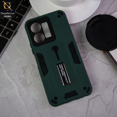 Vivo Y22 Cover - Green - Hybrid Stylish Slide Finger Grip With Metal Kickstand Soft Borders Case