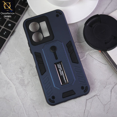 Vivo Y22 Cover - Midnight Blue - Hybrid Stylish Slide Finger Grip With Metal Kickstand Soft Borders Case