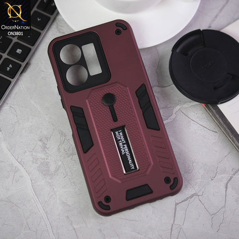 Vivo Y22 Cover - Burgundy - Hybrid Stylish Slide Finger Grip With Metal Kickstand Soft Borders Case