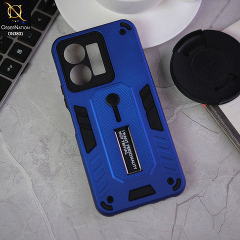 Vivo Y22s Cover - Blue - Hybrid Stylish Slide Finger Grip With Metal Kickstand Soft Borders Case