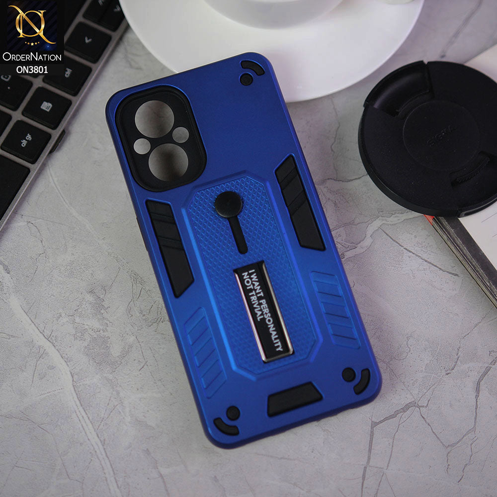 Oppo Reno7 Z 5G Cover - Blue - Hybrid Stylish Slide Finger Grip With Metal Kickstand Soft Borders Case