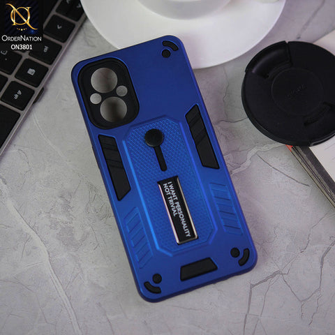 Oppo Reno7 Z 5G Cover - Blue - Hybrid Stylish Slide Finger Grip With Metal Kickstand Soft Borders Case