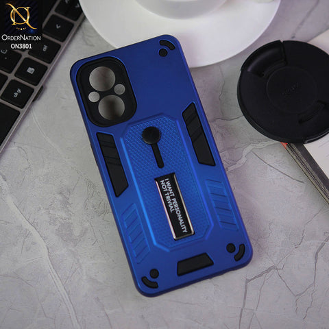 Oppo F21 Pro 5G Cover - Blue - Hybrid Stylish Slide Finger Grip With Metal Kickstand Soft Borders Case