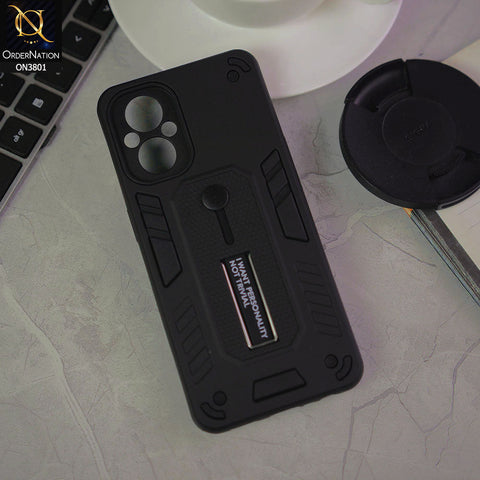 Oppo Reno7 Z 5G Cover - Black - Hybrid Stylish Slide Finger Grip With Metal Kickstand Soft Borders Case