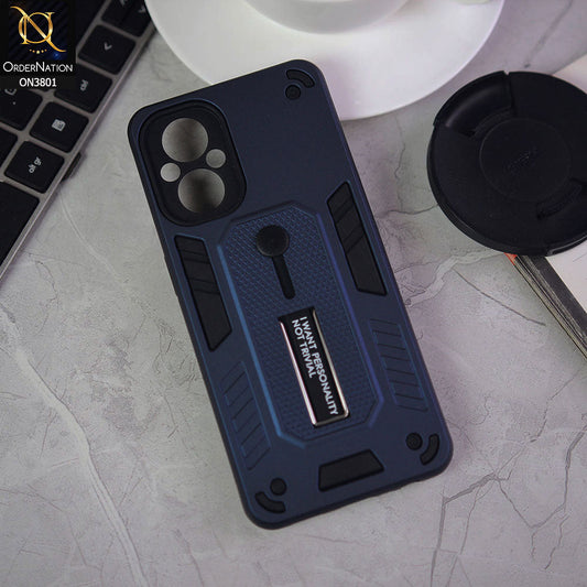 OnePlus Nord N20 5G Cover - Midnight Blue - Hybrid Stylish Slide Finger Grip With Metal Kickstand Soft Borders Case
