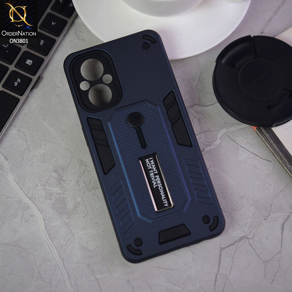 Oppo Reno7 Z 5G Cover - Midnight Blue - Hybrid Stylish Slide Finger Grip With Metal Kickstand Soft Borders Case